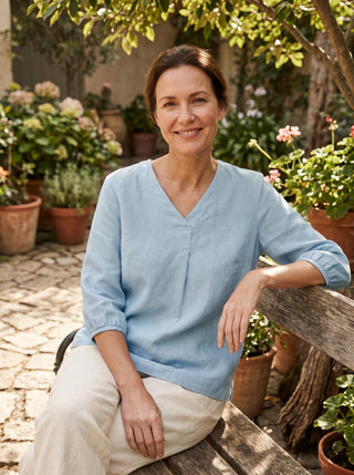 100% Linen Puff Sleeves Top LEAH - Glamourous Grace