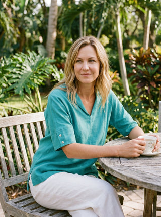 Linen V Neck Short Sleeve Shirt SIERRA - Glamourous Grace