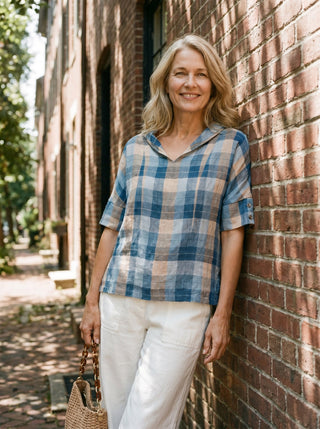 Linen V Neck Short Sleeve Shirt SIERRA - Glamourous Grace