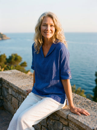 Linen V Neck Short Sleeve Shirt SIERRA - Glamourous Grace