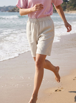 100% Linen Elastic Drawstring Waist Capri Pants XIMENA - Glamourous Grace