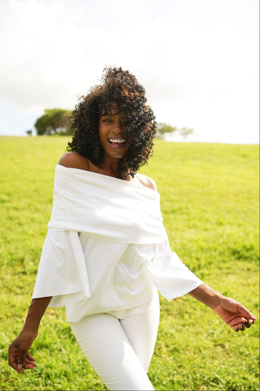 French Terry Jackie O Top - White - Glamourous Grace