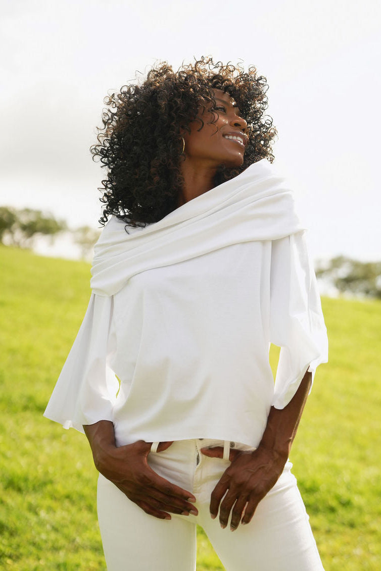 French Terry Jackie O Top - White - Glamourous Grace