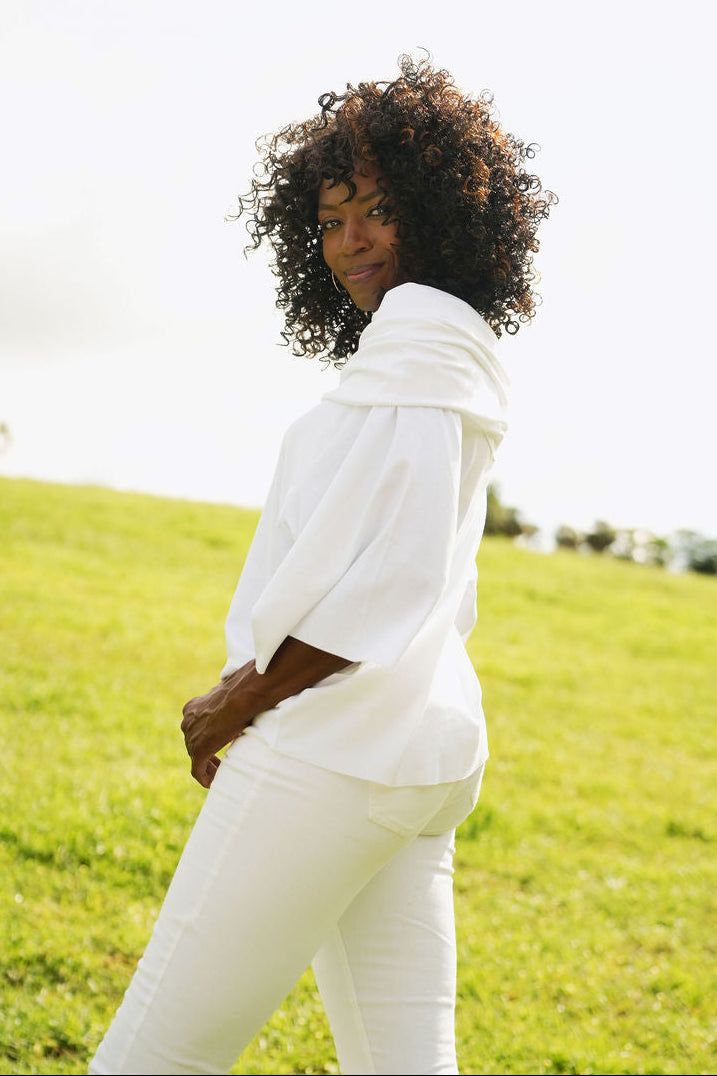 French Terry Jackie O Top - White - Glamourous Grace
