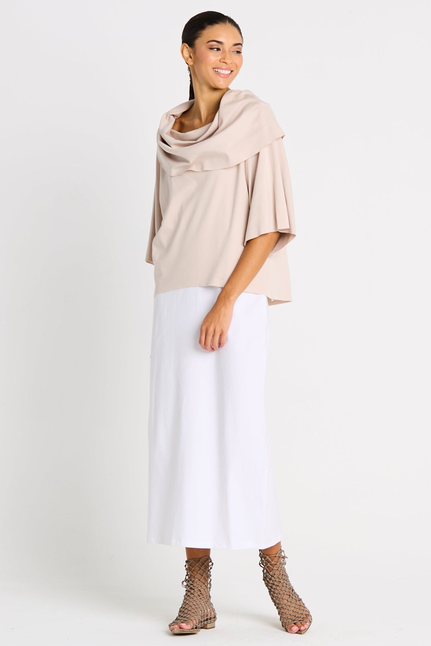 Pima Cotton Jackie O Top - Putty - Glamourous Grace