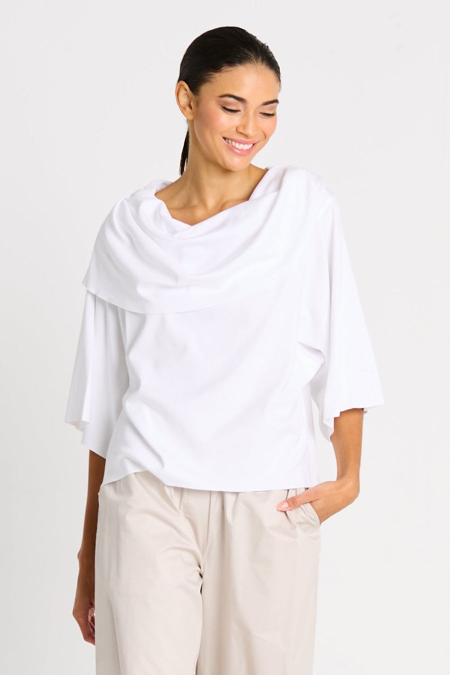Pima Cotton Jackie O Top - White - Glamourous Grace