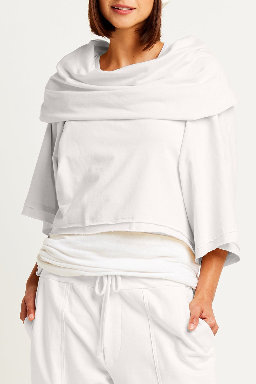 French Terry Jackie O Top - White - Glamourous Grace