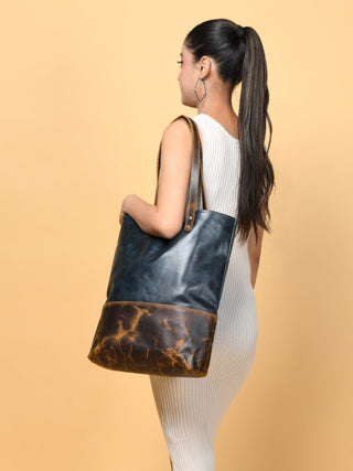 Blue Women's Leather Tote - Glamourous Grace