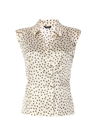 Beige Polka Dot Satin Blouse, Talia