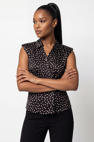 Black Polka Dot Satin Blouse, Talia