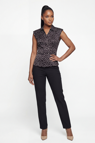 Black Polka Dot Satin Blouse, Talia
