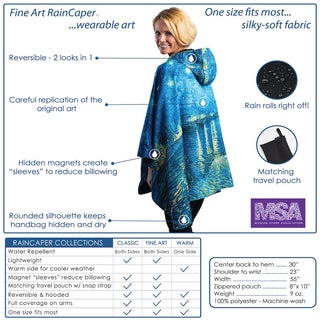 Monet Water Lilies Reversible Rain Cape Poncho – Lightweight Hooded Wrap for Women