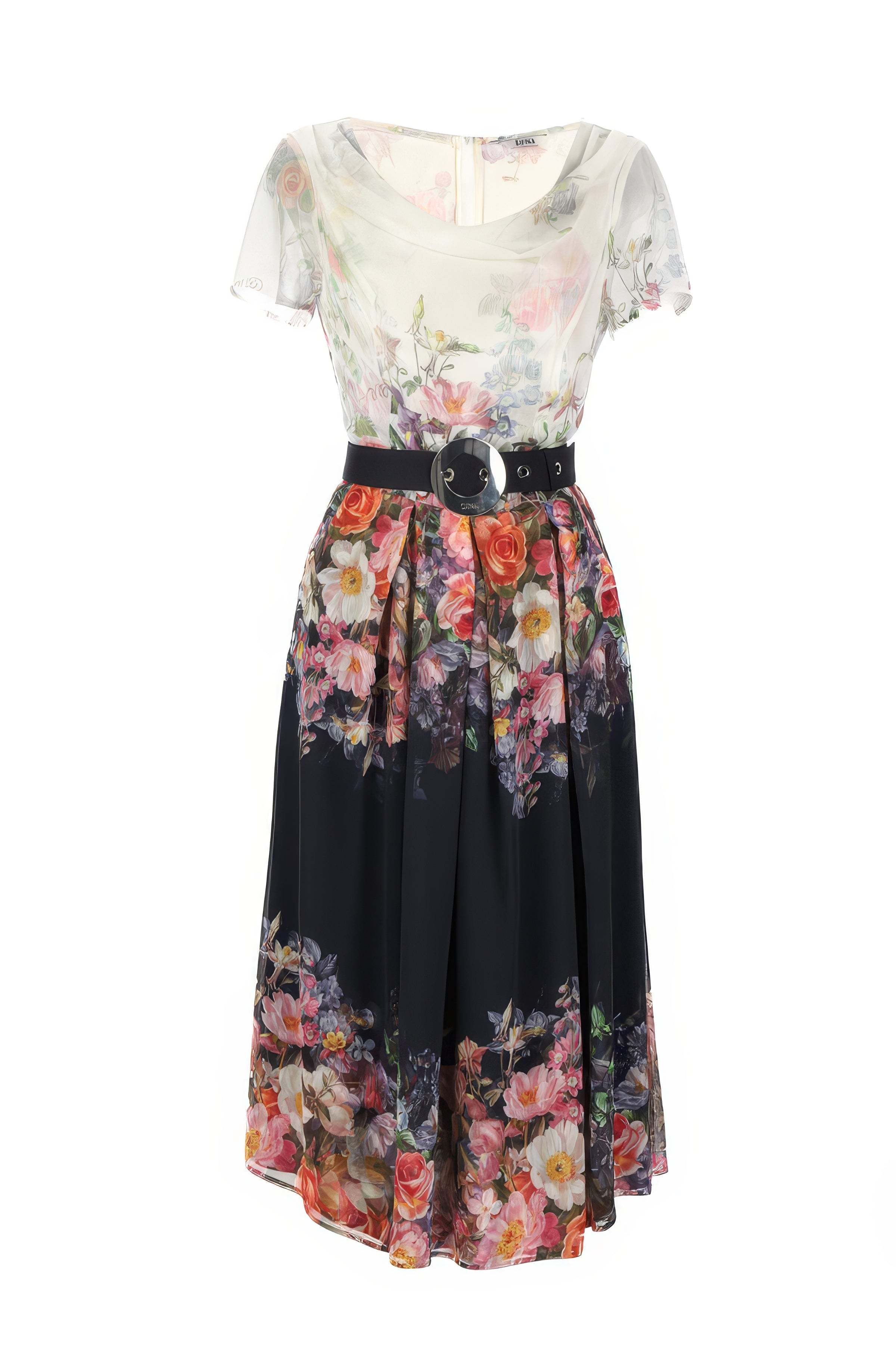 Navy Floral Elegant Midi Dress, Julia