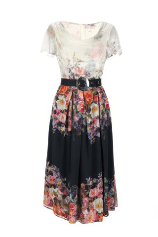 Navy Floral Elegant Midi Dress, Julia