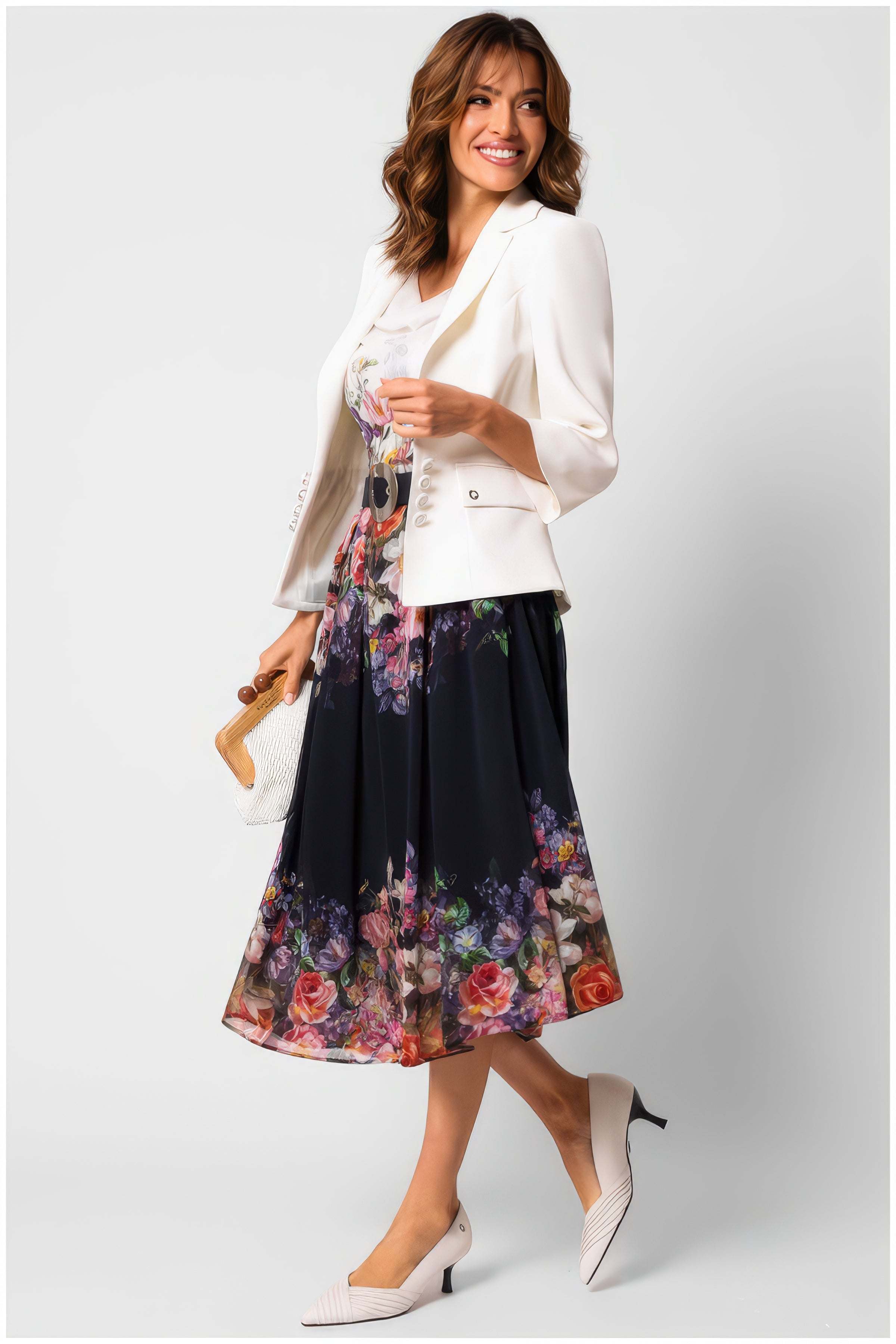 Navy Floral Elegant Midi Dress, Julia