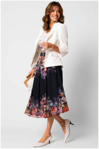 Navy Floral Elegant Midi Dress, Julia