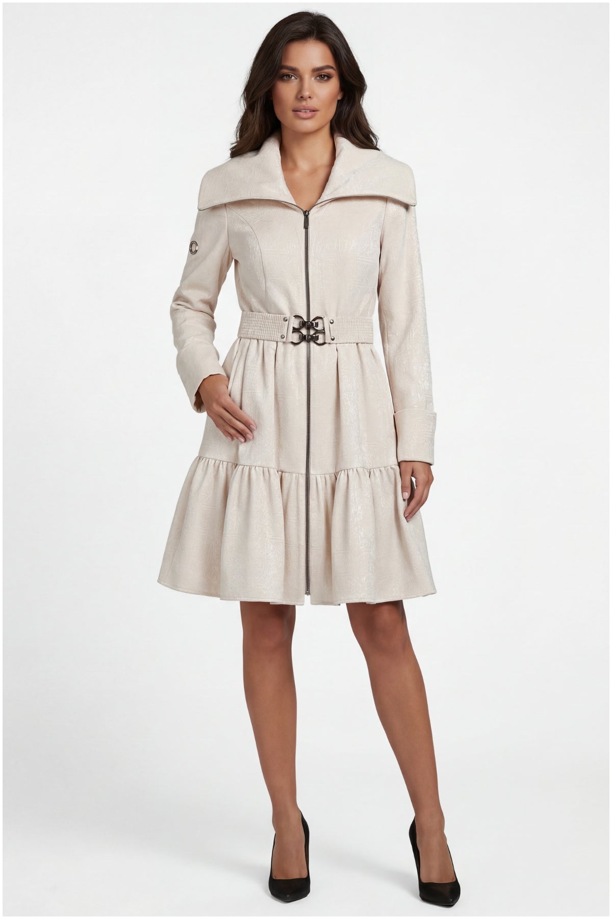 Beige Cotton Short Tailored Coat, Iris