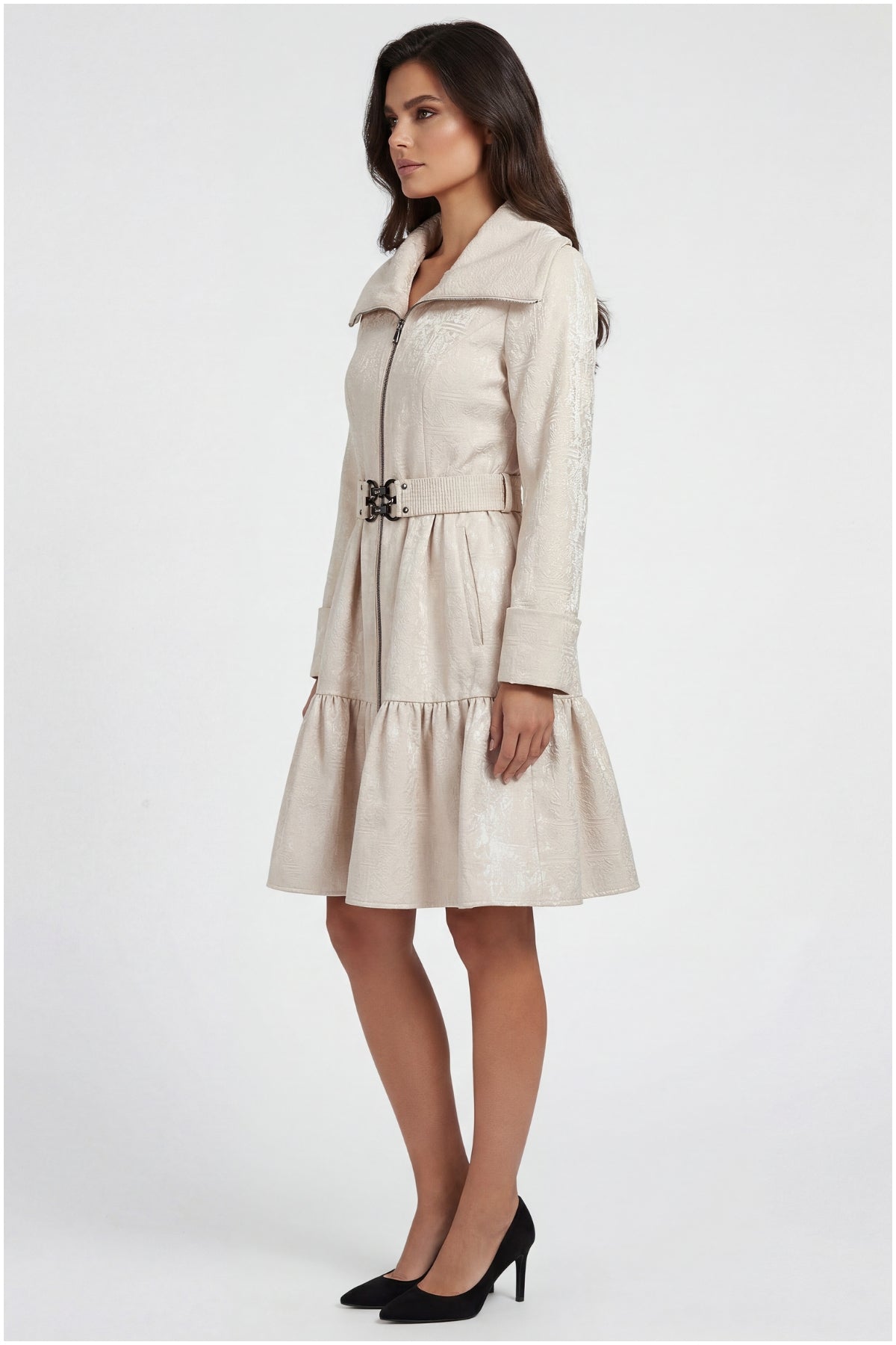 Beige Cotton Short Tailored Coat, Iris