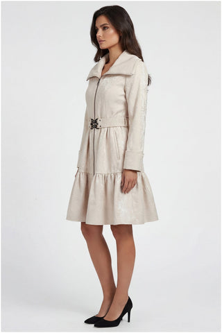 Beige Cotton Short Tailored Coat, Iris
