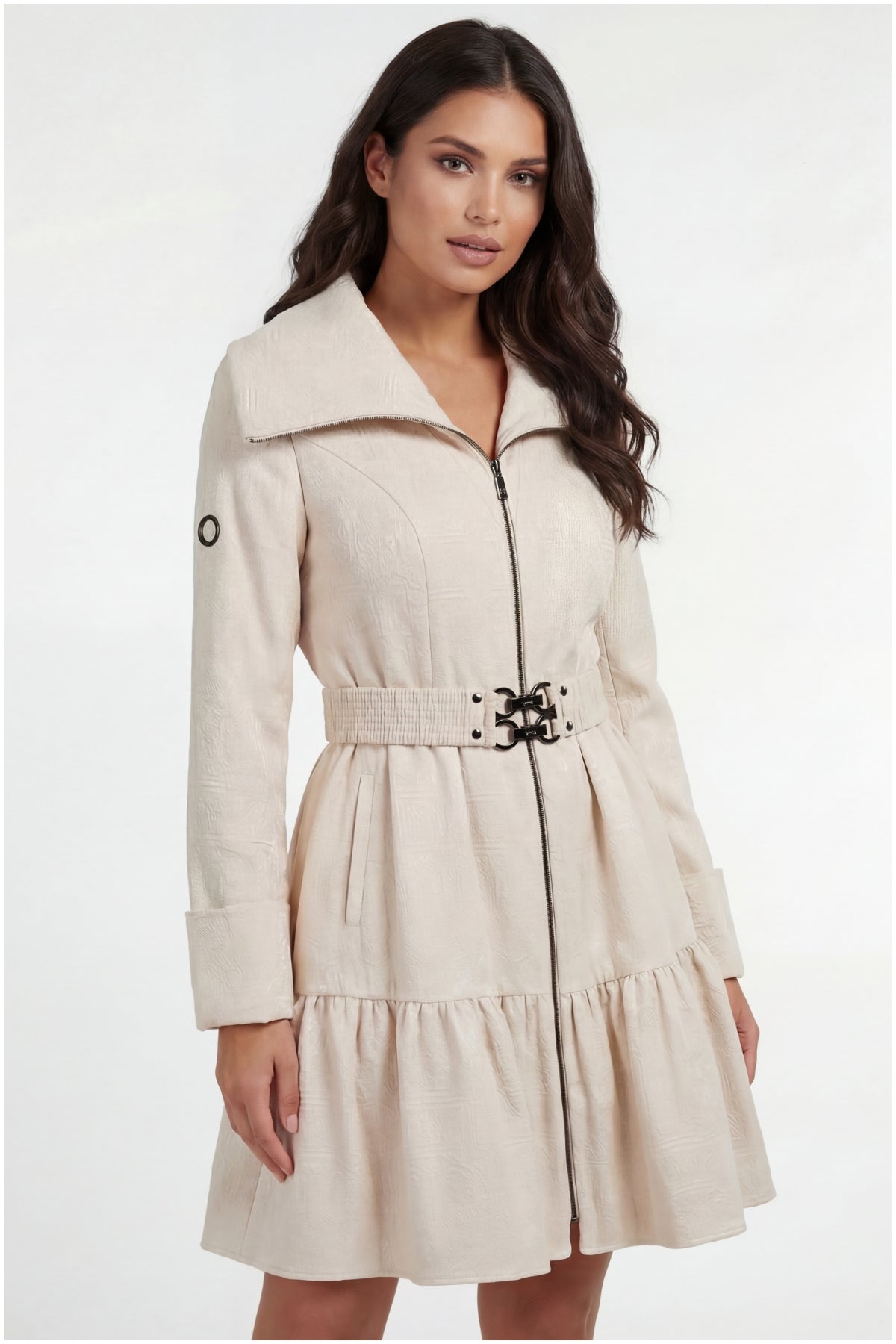 Beige Cotton Short Tailored Coat, Iris