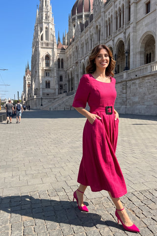 Pink Elegant Midi Dress, Charlotte