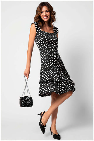 Black Polka Dot Ruffle Dress, Betty