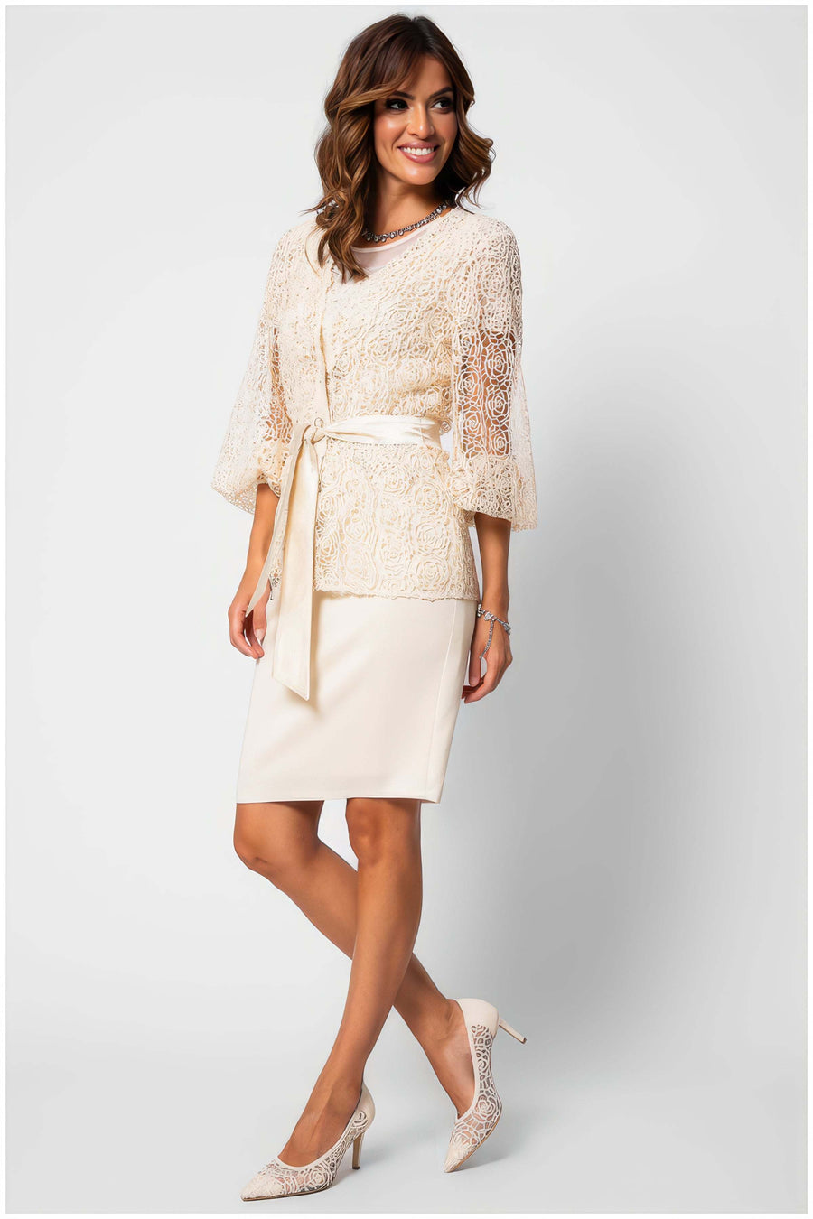 Ivory Lace Belted Sweater, Jody - Glamourous Grace