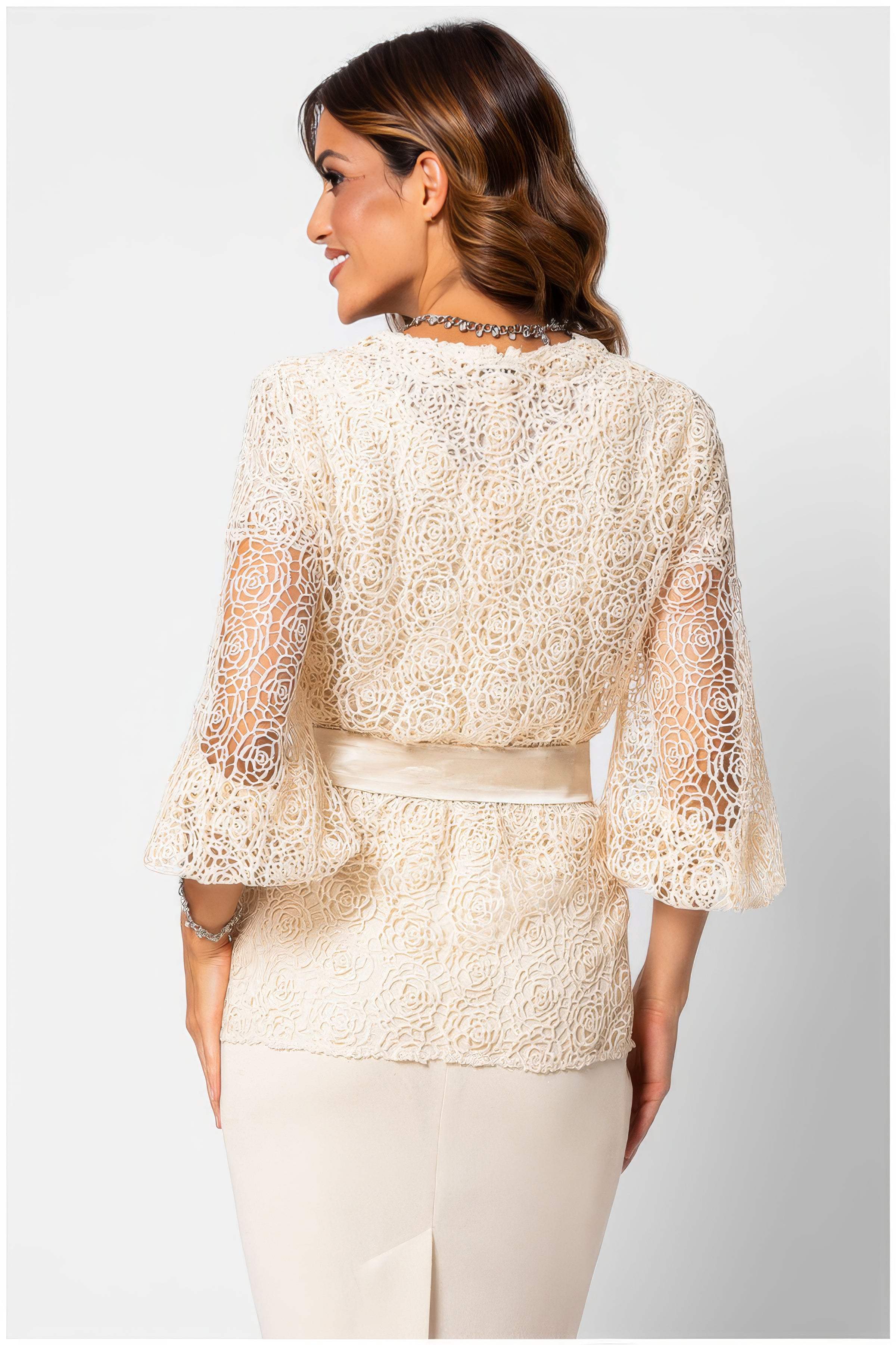 Ivory Lace Belted Sweater, Jody