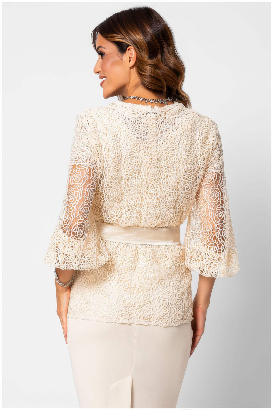 Ivory Lace Belted Sweater, Jody - Glamourous Grace