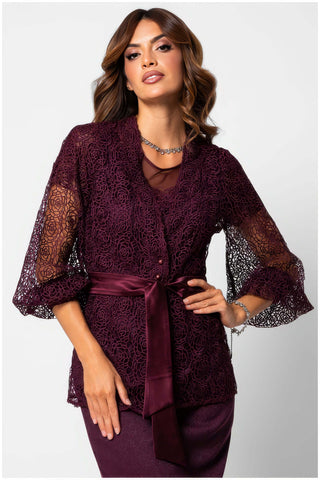 Burgundy Lace Belted Sweater, Jody