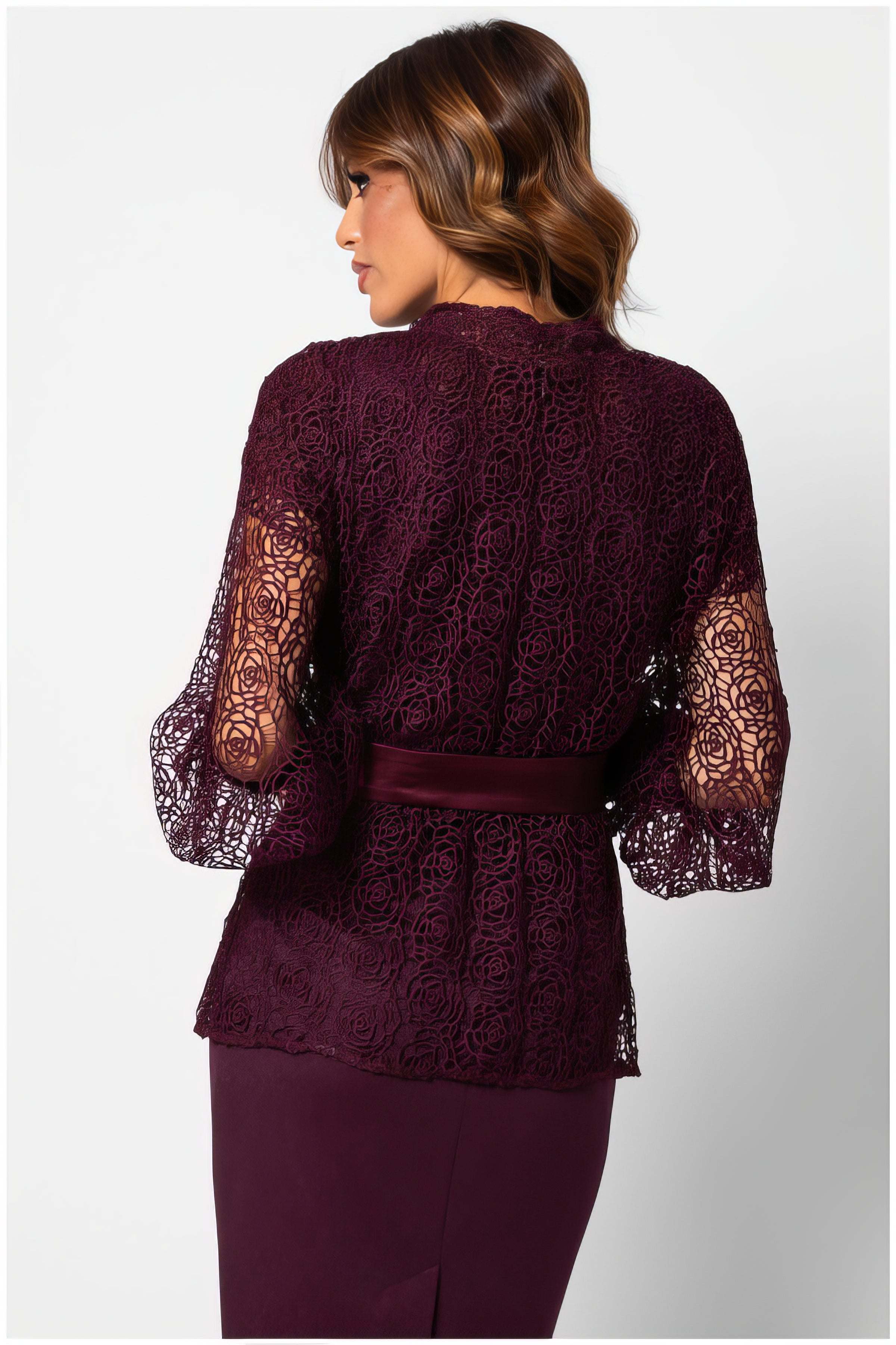 Burgundy Lace Belted Sweater, Jody