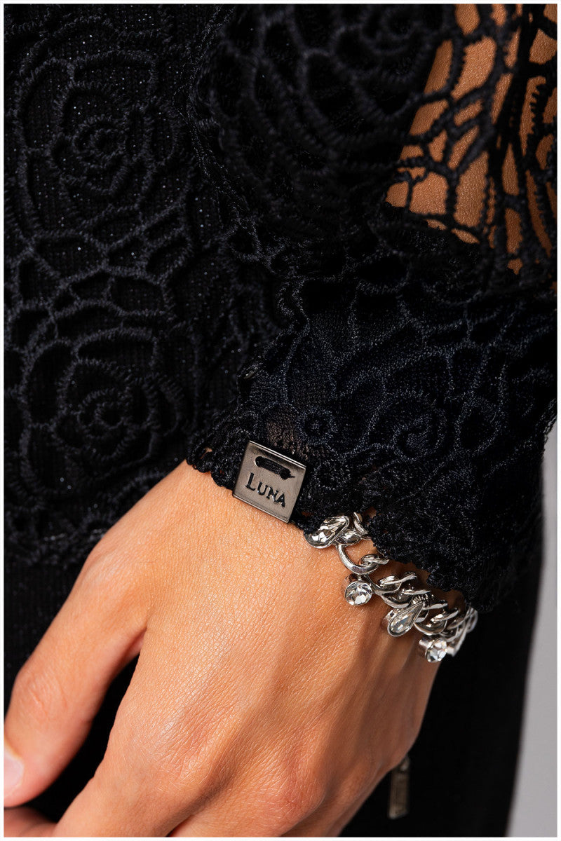 Black Lace Belted Sweater, Jody