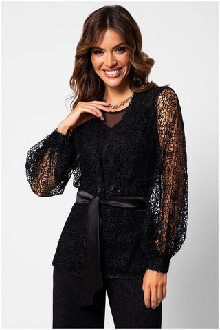 Black Lace Belted Sweater, Jody