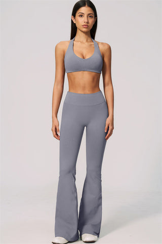 The Velvetine Halter Sports Bra Flared Leggings 2-Piece Set