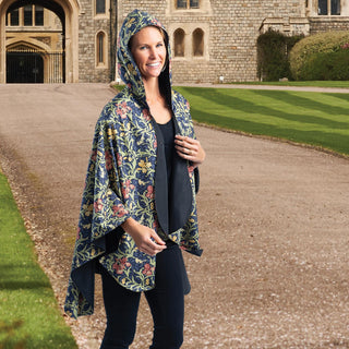 William Morris Golden Flowers & Black Womens Rain Cape - Rainproof Breathable Rain Poncho