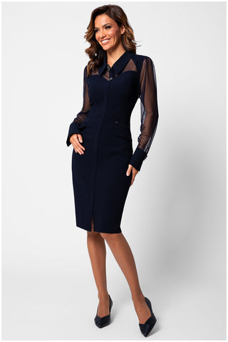 Navy Illusion Sleeve Sheath Dress, Lucy