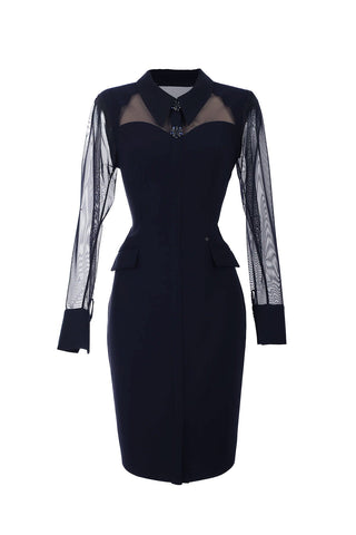 Navy Illusion Sleeve Sheath Dress, Lucy