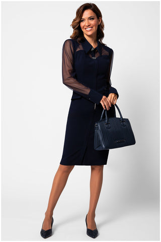 Navy Illusion Sleeve Sheath Dress, Lucy