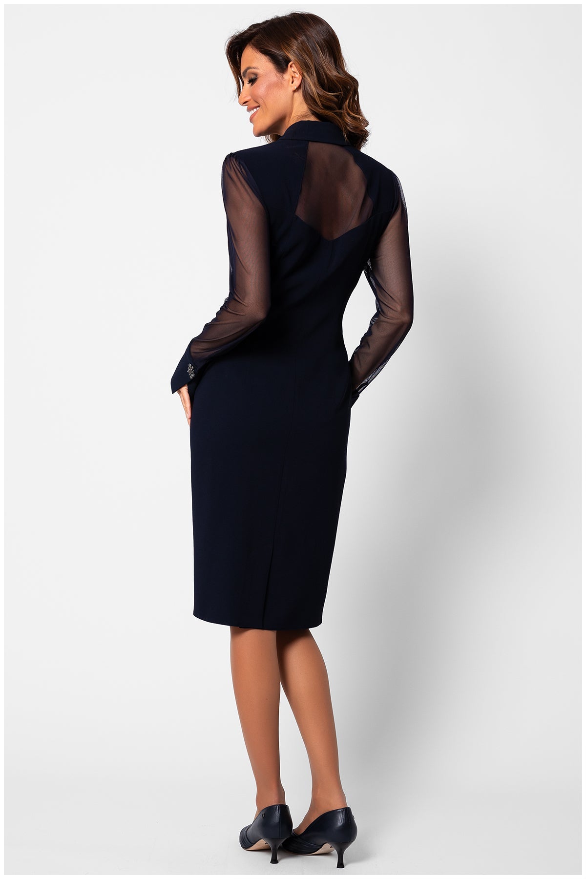 Navy Illusion Sleeve Sheath Dress, Lucy