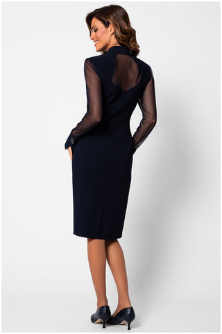 Navy Illusion Sleeve Sheath Dress, Lucy