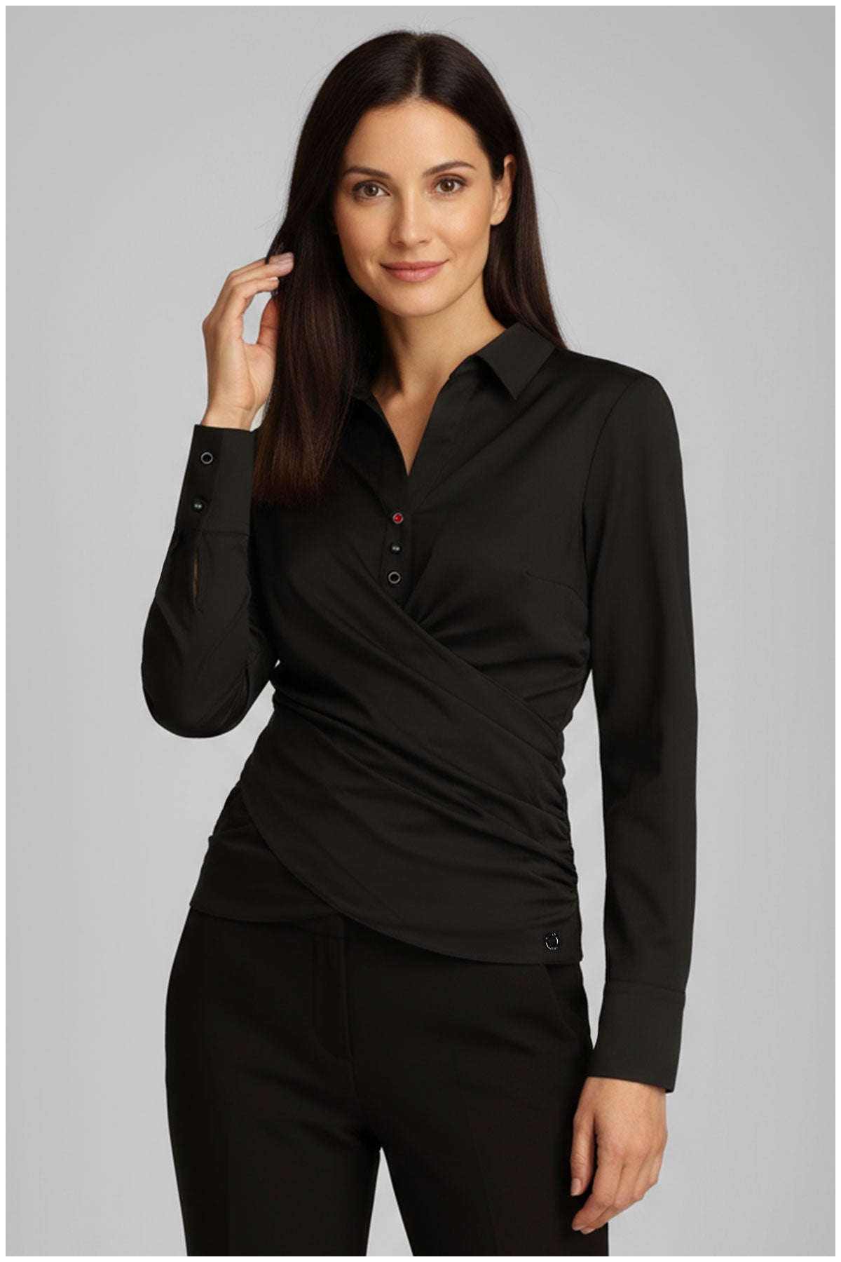 Black Button Wrap Shirt, Barbara