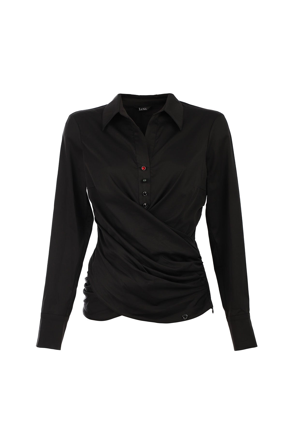 Black Button Wrap Shirt, Barbara