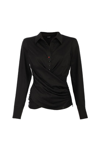 Black Button Wrap Shirt, Barbara