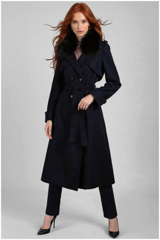 Navy Wool Trench Coat, Clara