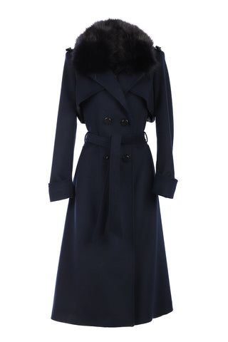 Navy Wool Trench Coat, Clara