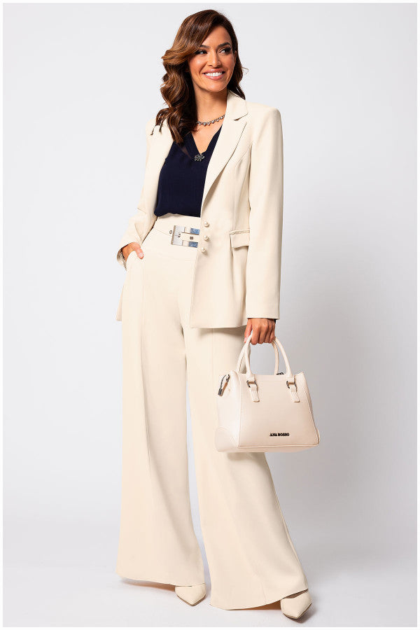 Ivory High Waisted Wide Leg Pants, Agatha