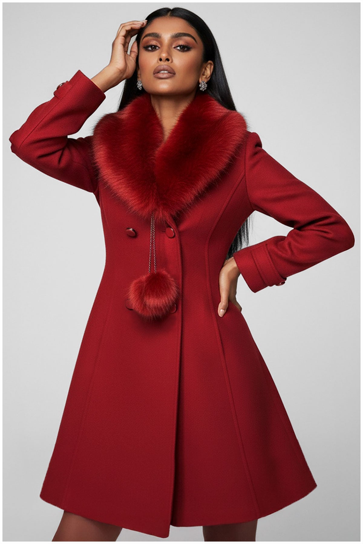 Red Wool Coat with Fur Collar, Lucy