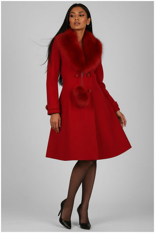 Red Wool Coat with Fur Collar, Lucy