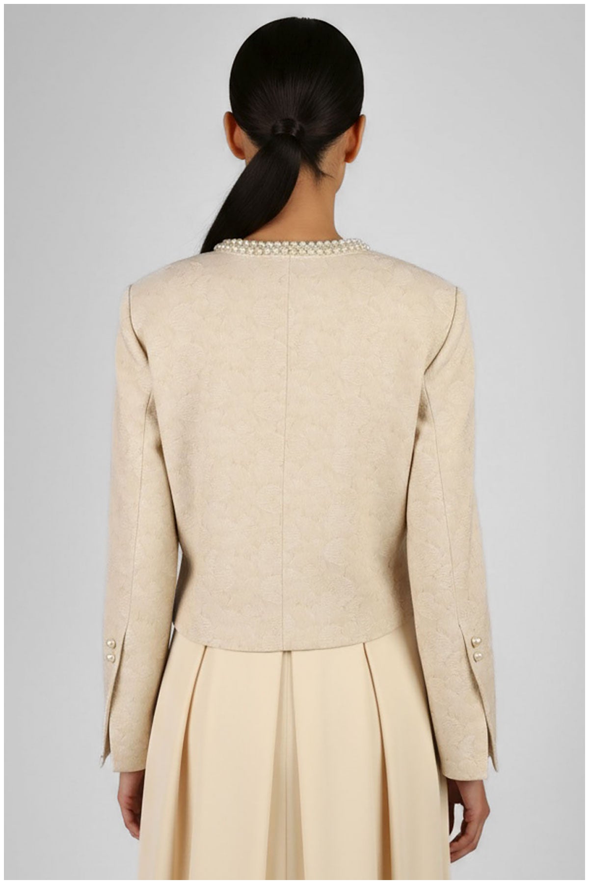 Ivory Jacquard Blazer with Pearl Details, Rhea