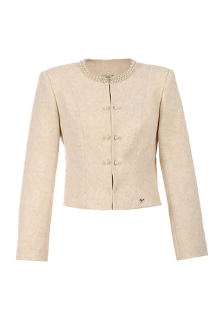 Ivory Jacquard Blazer with Pearl Details, Rhea